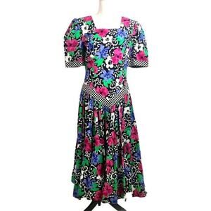Vintage Leslie Lucks floral 1980's maxi dress